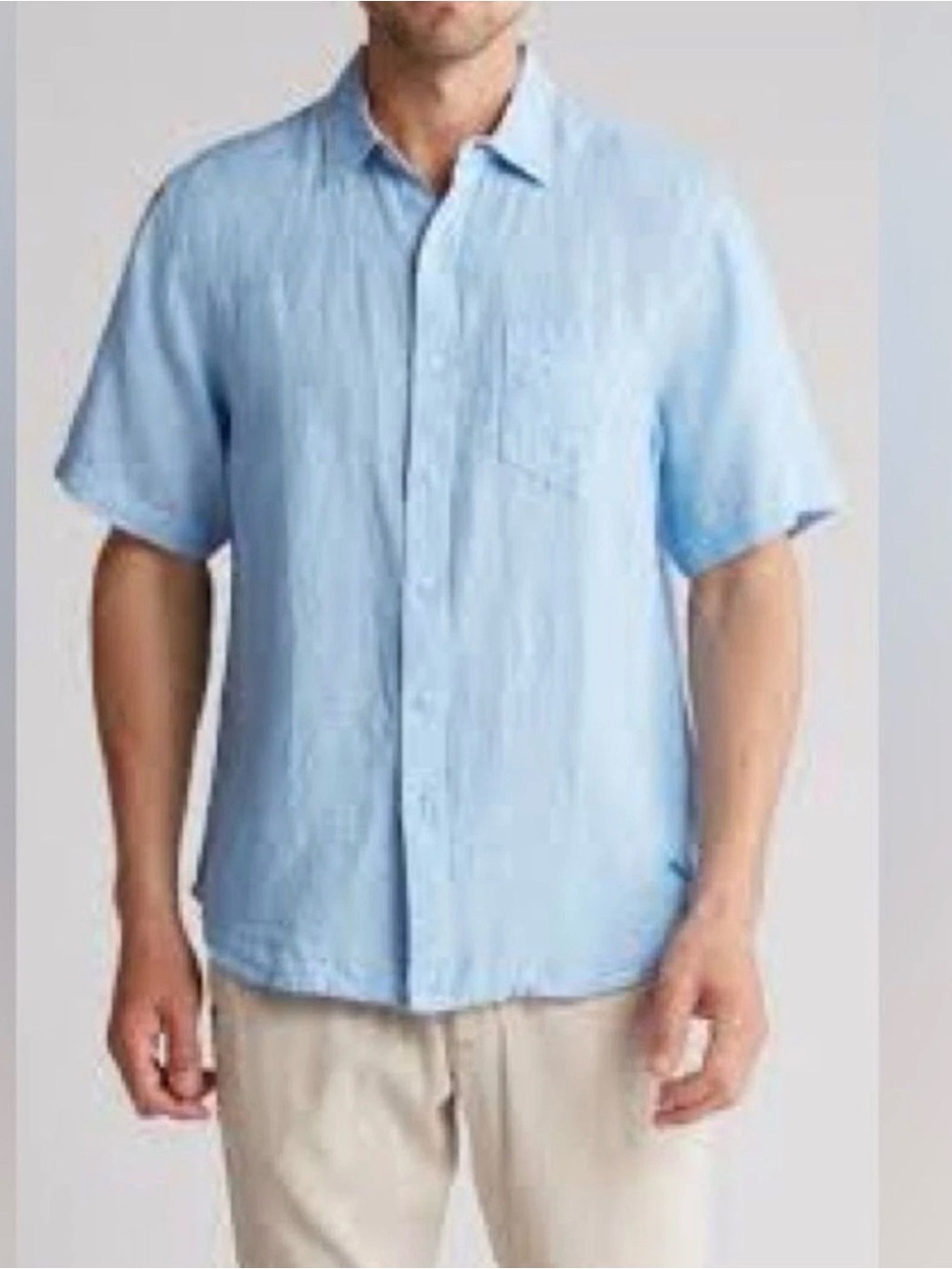 Tasso Elba Men’s XXL Light Blue 100% Linen Shirt Short Sleeves Bottom Up Casual